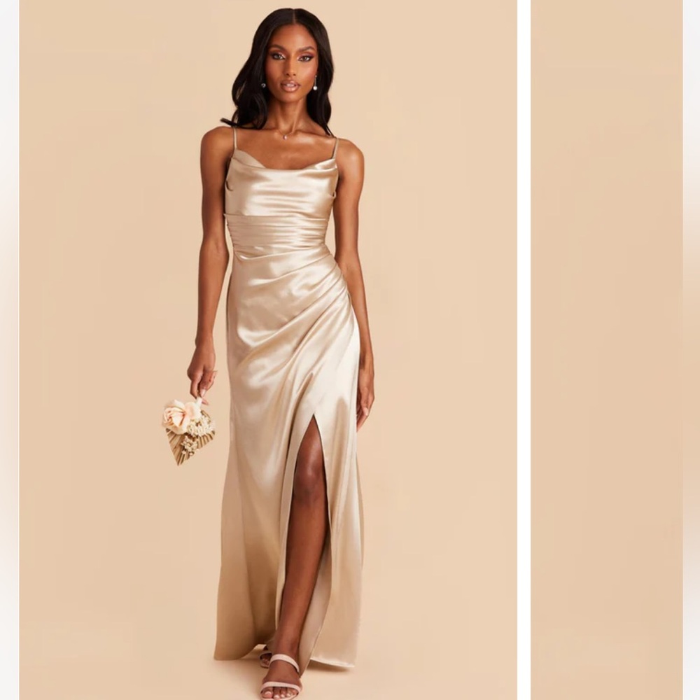 Birdy Grey Lydia Shiny Satin Neutral Champagne Dress